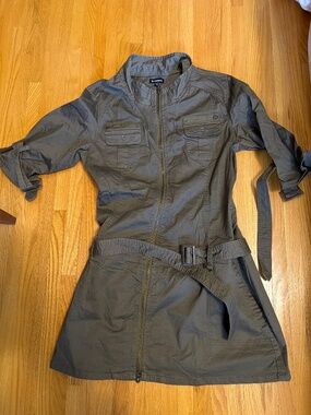 Olive Green zipper front stretch cotton cargo dress - size XL (fits like large)